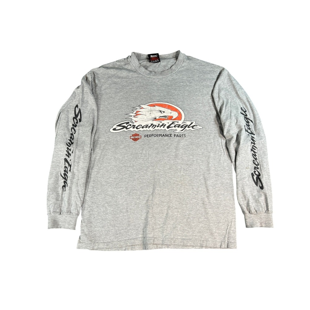 Harley-Davidson Screamin Eagle Long Sleeve Mens M Gray Graphic Biker T-Shirt